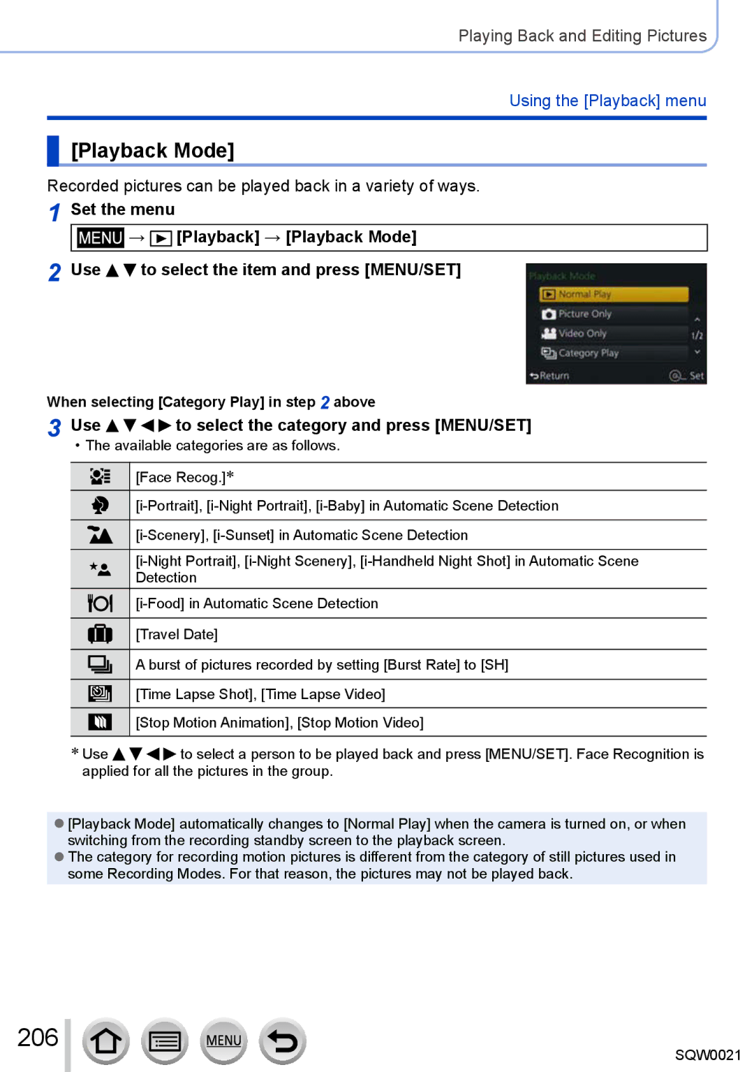 Panasonic DMC-LX100 owner manual 206, Playback Mode, Recorded pictures can be played back in a variety of ways 