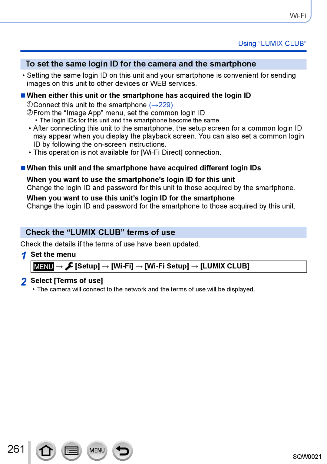 Panasonic DMC-LX100 261, To set the same login ID for the camera and the smartphone, Check the Lumix Club terms of use 