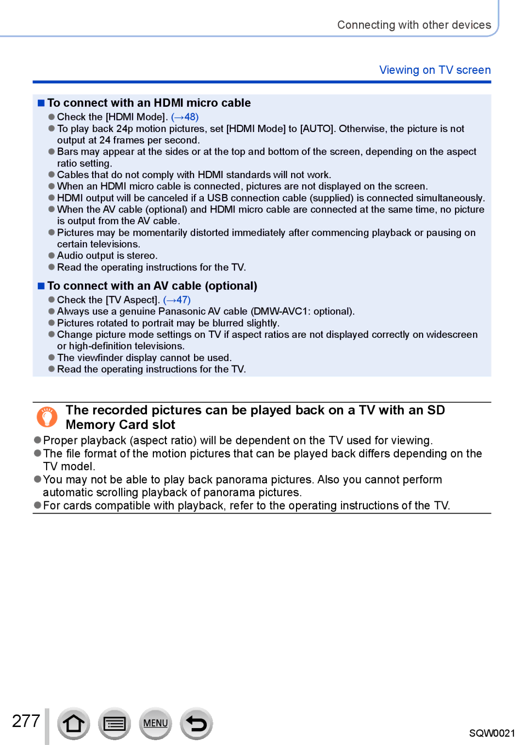 Panasonic DMC-LX100 owner manual 277, Viewing on TV screen 