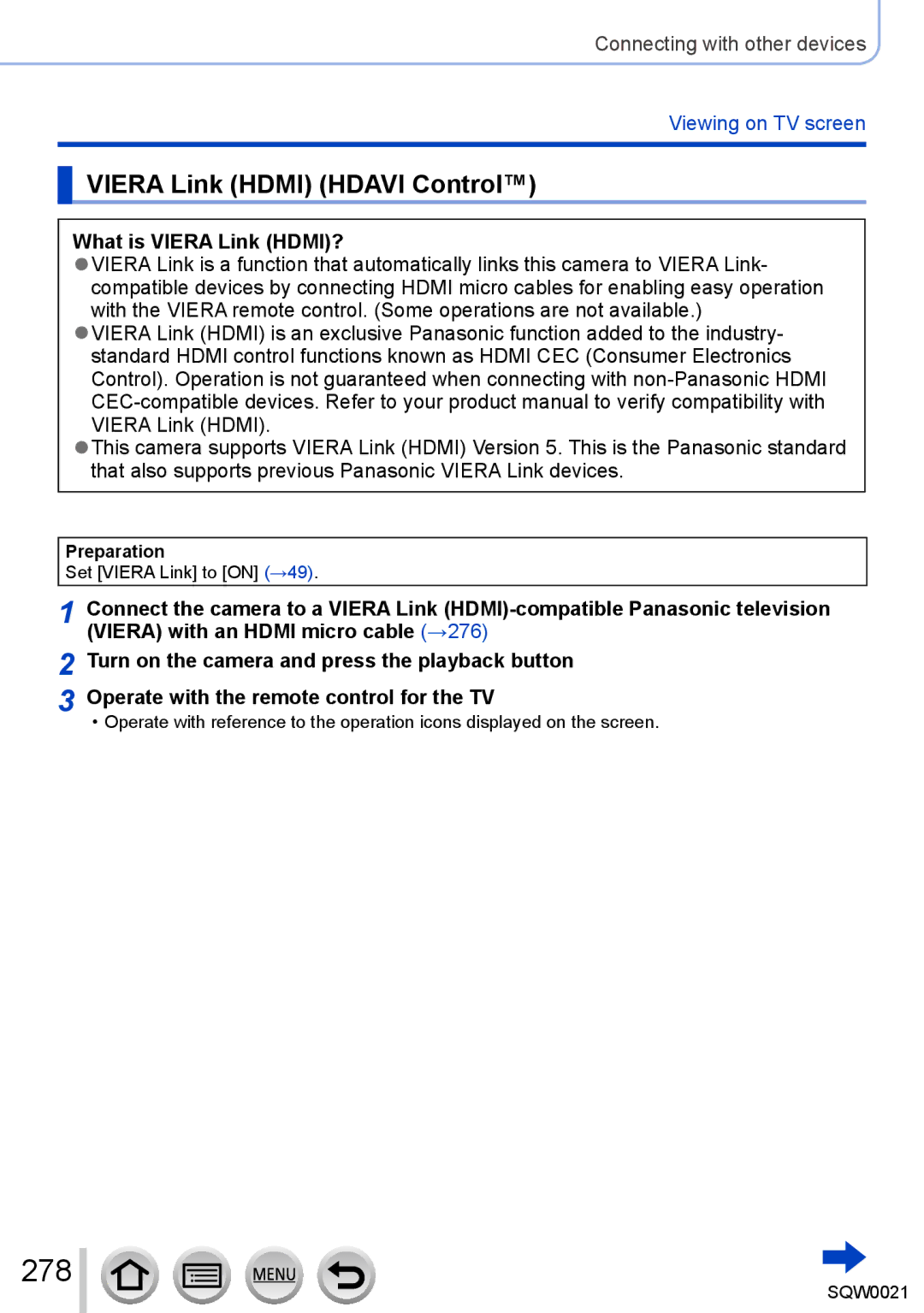 Panasonic DMC-LX100 owner manual 278, Viera Link Hdmi Hdavi Control, What is Viera Link HDMI? 