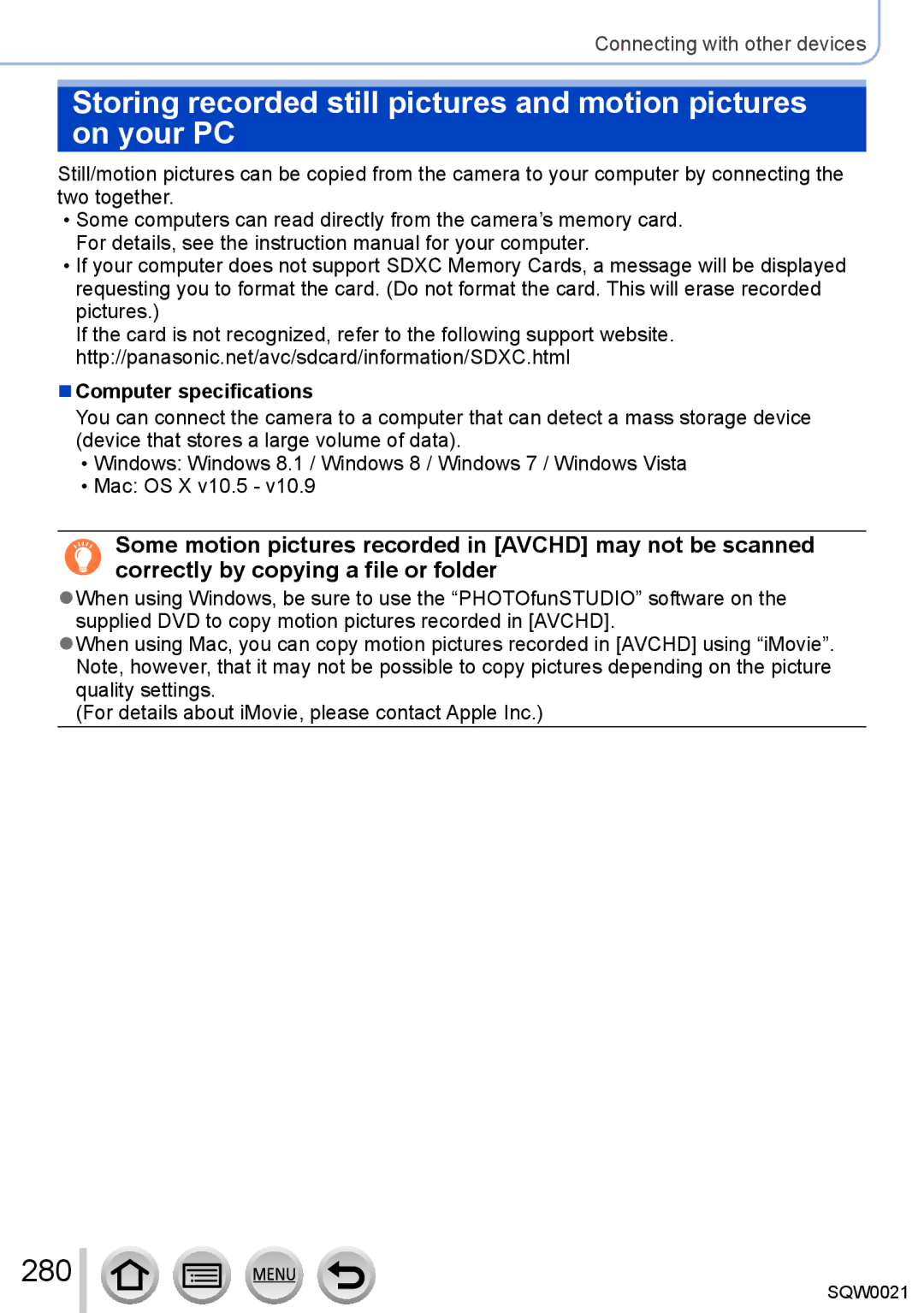 Panasonic DMC-LX100 owner manual 280, Computer specifications 