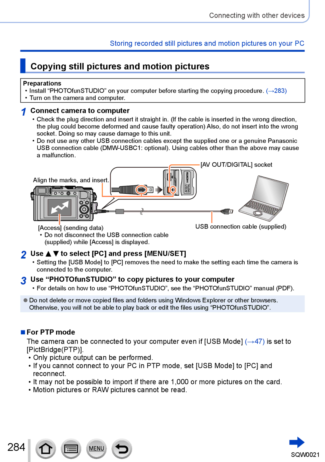 Panasonic DMC-LX100 owner manual 284, Copying still pictures and motion pictures 