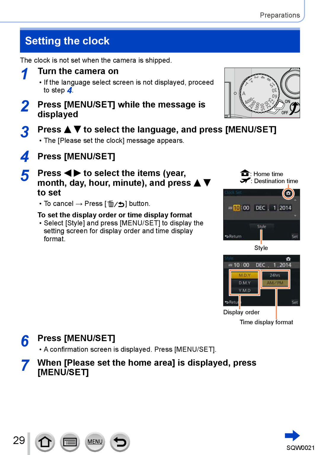 Panasonic DMC-LX100 owner manual Setting the clock 