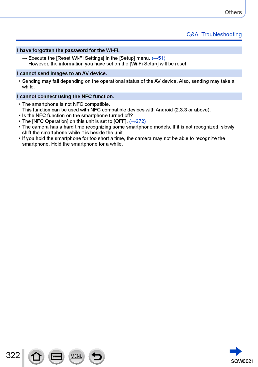 Panasonic DMC-LX100 owner manual 322, Have forgotten the password for the Wi-Fi, Cannot send images to an AV device 