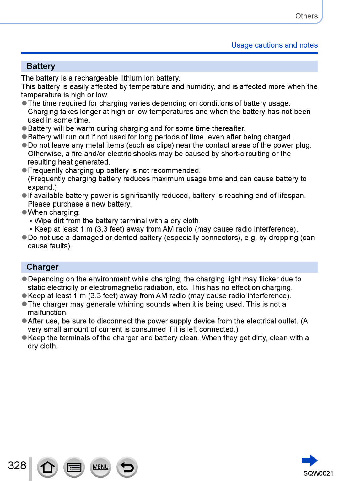 Panasonic DMC-LX100 owner manual 328, Battery, Charger, Cause faults 