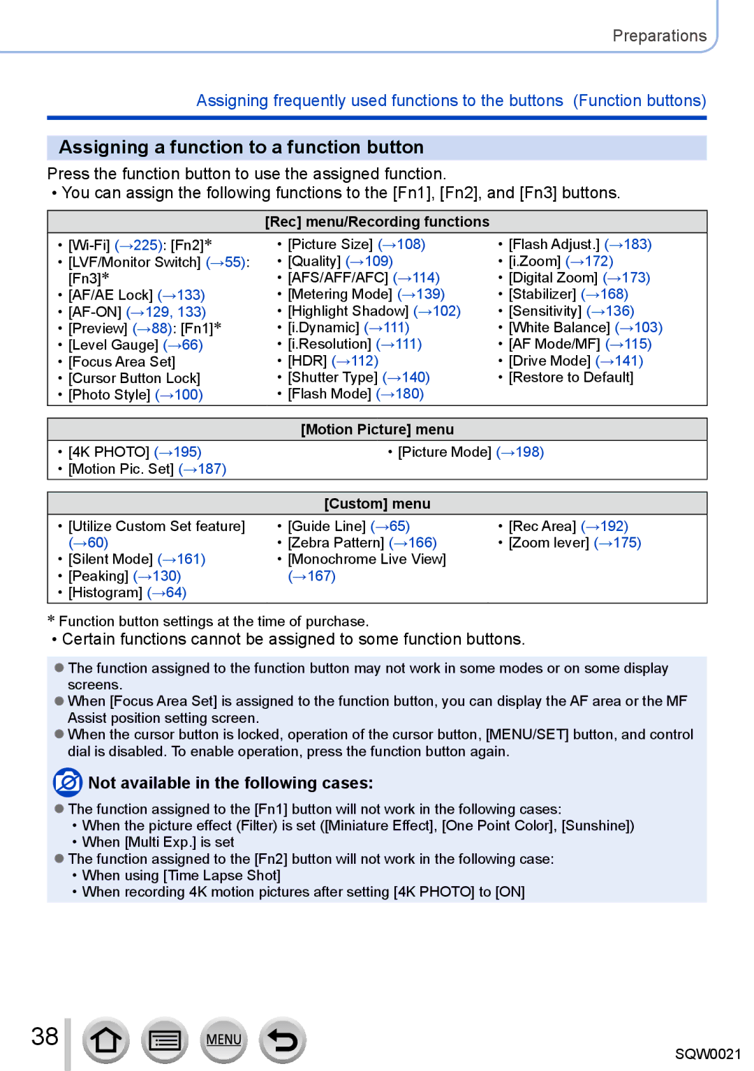 Panasonic DMC-LX100 owner manual Assigning a function to a function button, Not available in the following cases 