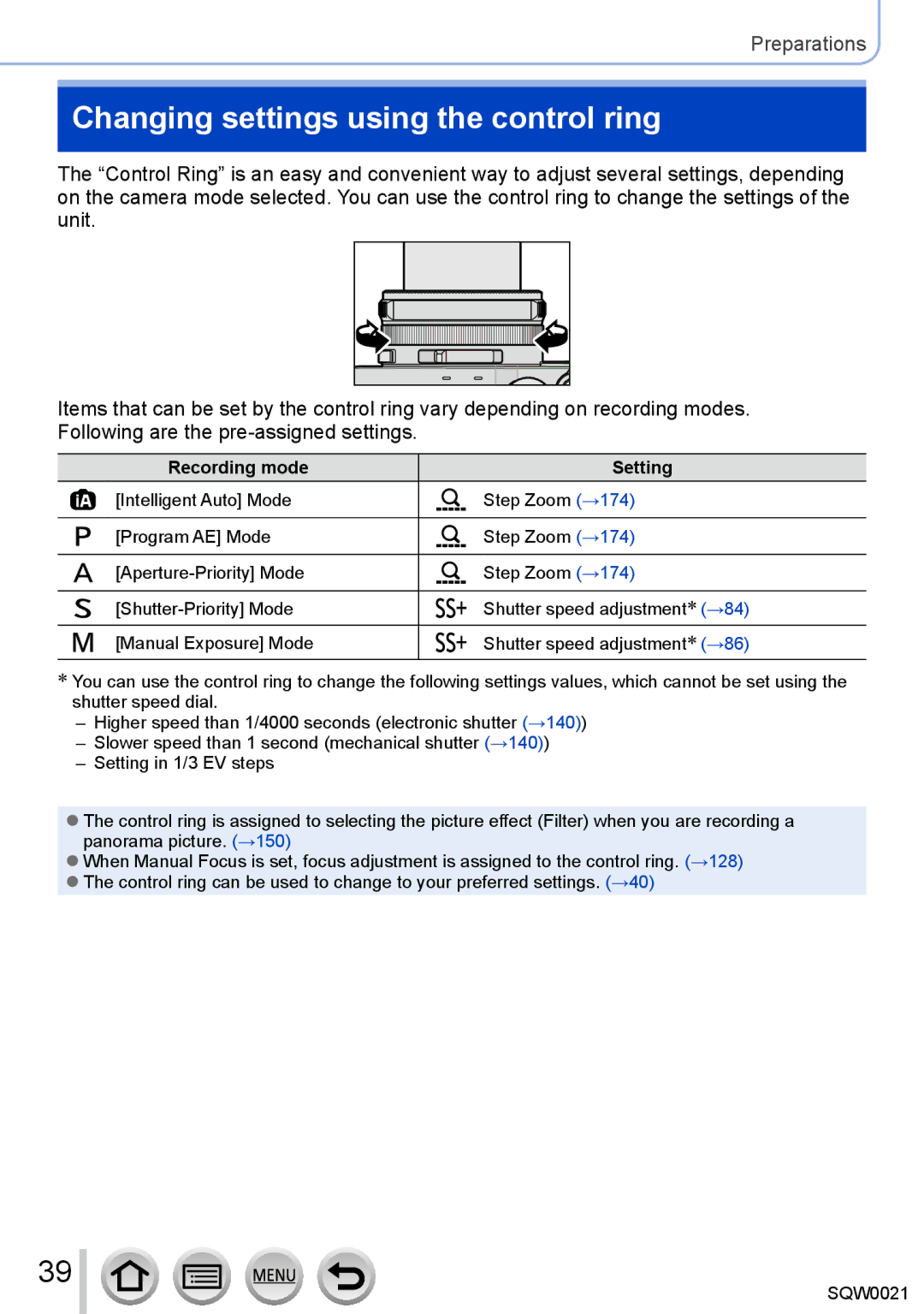 Panasonic DMC-LX100 owner manual Changing settings using the control ring, Recording mode Setting 