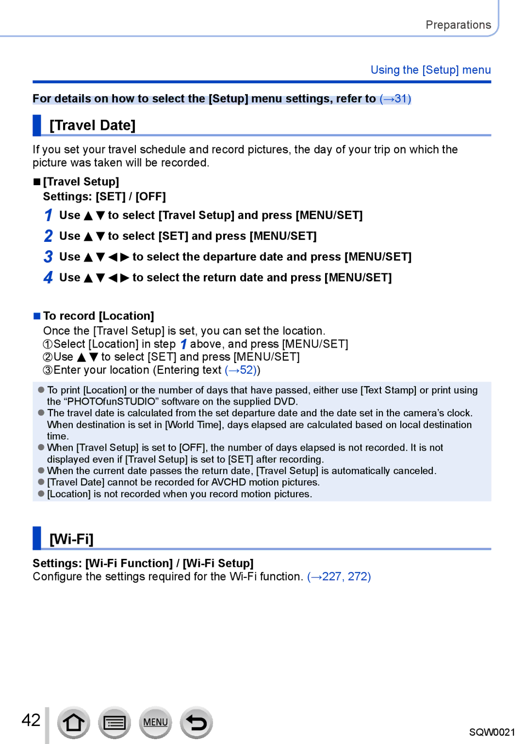 Panasonic DMC-LX100 owner manual Travel Date, Settings Wi-Fi Function / Wi-Fi Setup 