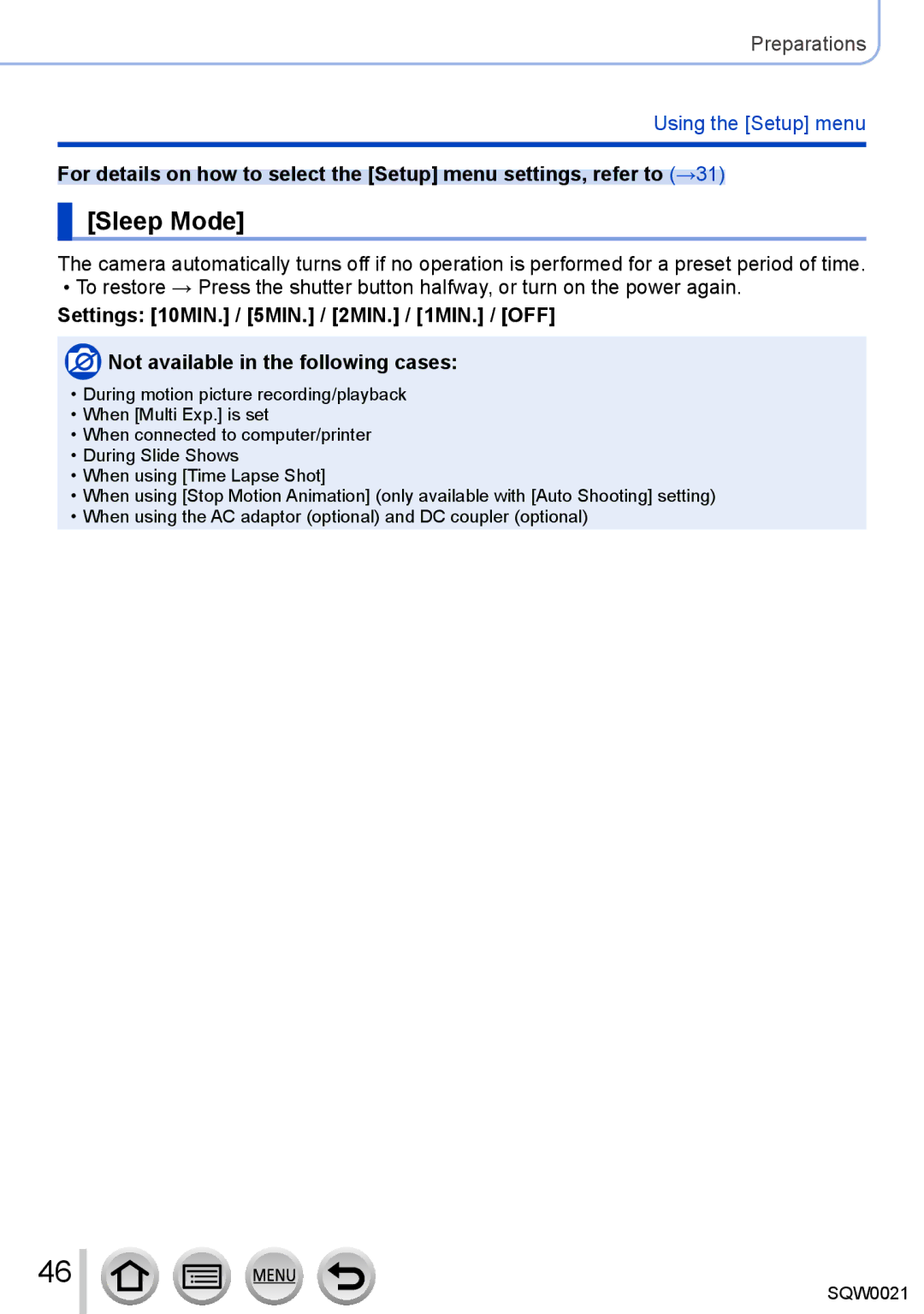 Panasonic DMC-LX100 owner manual Sleep Mode 