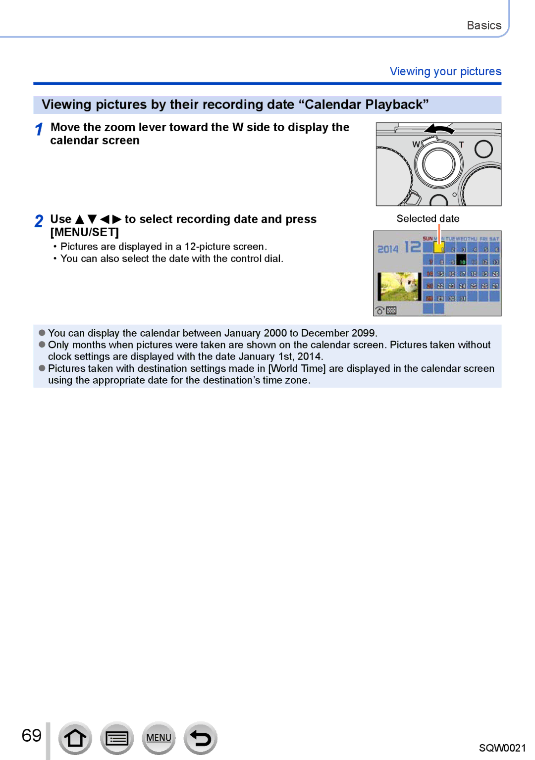 Panasonic DMC-LX100 owner manual Viewing pictures by their recording date Calendar Playback, Selected date 