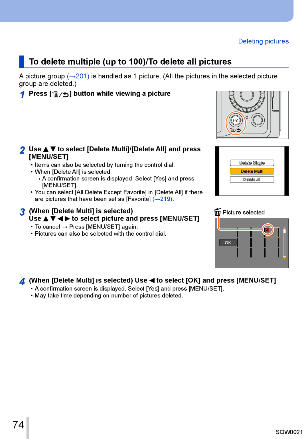 Panasonic DMC-LX100 owner manual To delete multiple up to 100/To delete all pictures 