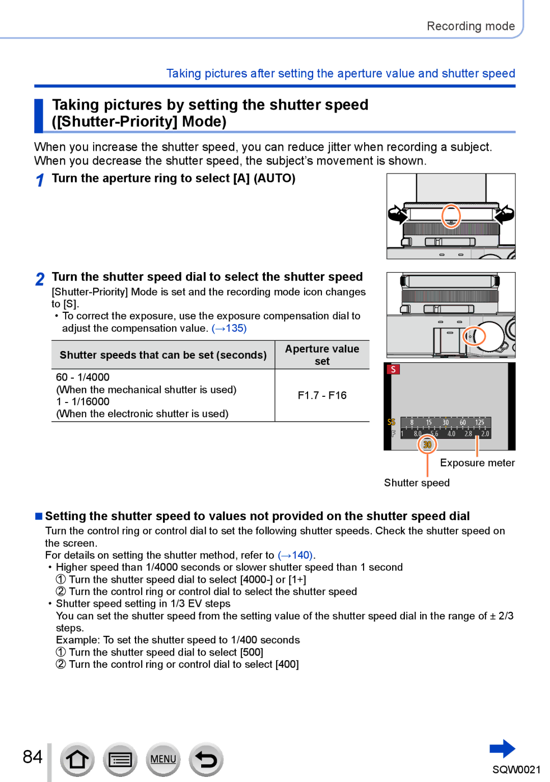 Panasonic DMC-LX100 owner manual Shutter speeds that can be set seconds Aperture value Set 