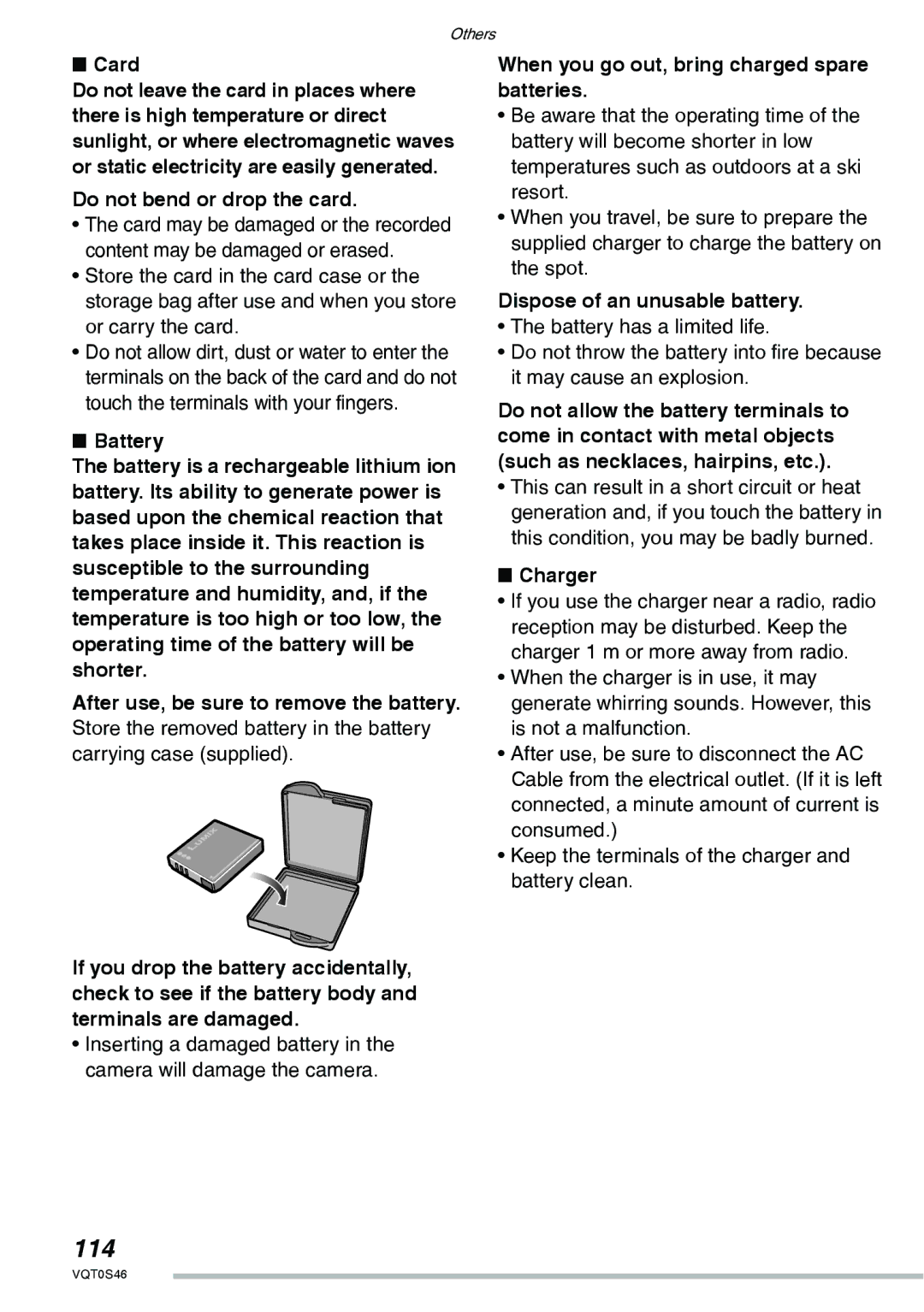 Panasonic DMC-LX1GN 114, Do not bend or drop the card, When you go out, bring charged spare batteries, Charger 