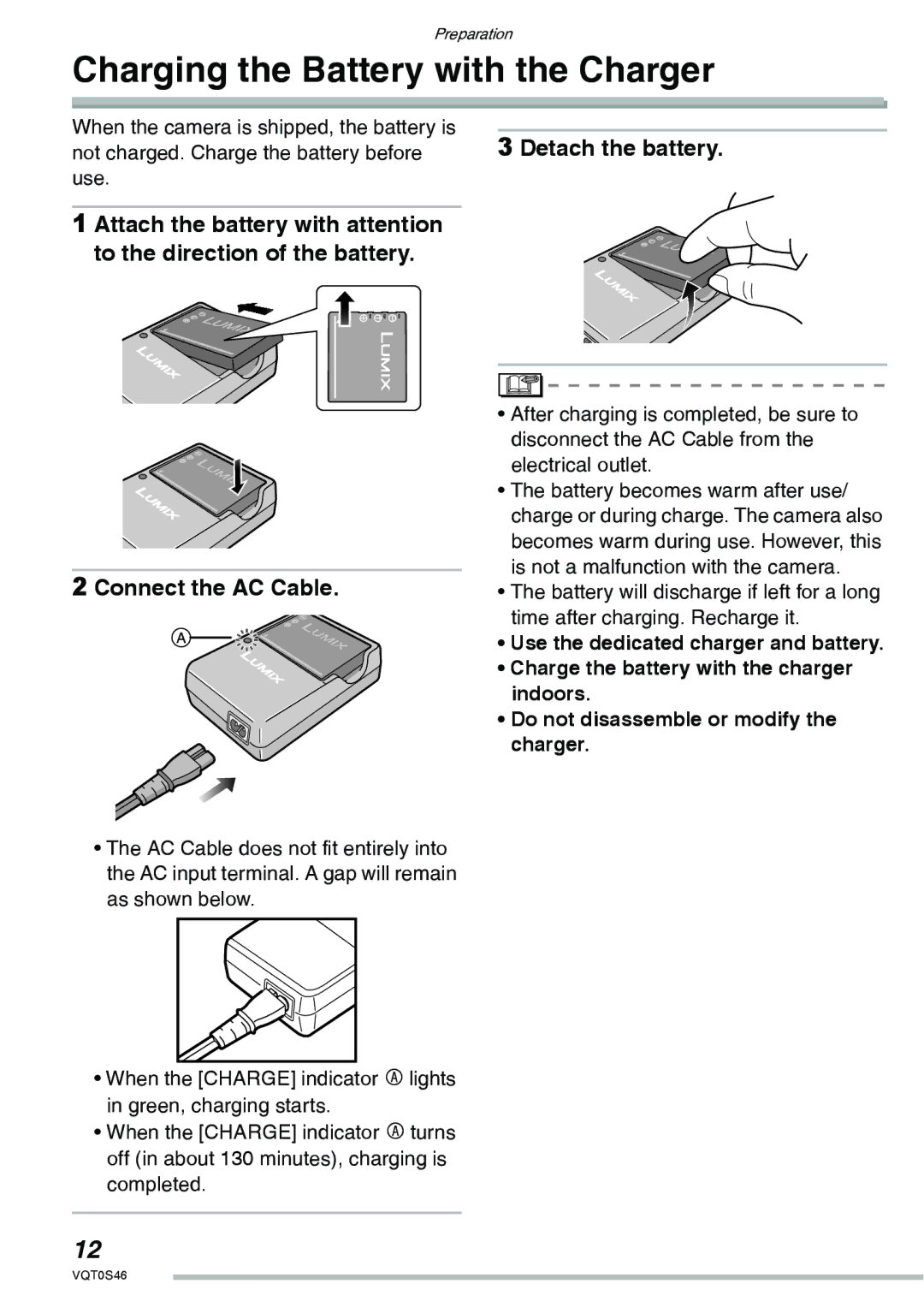 Panasonic DMC-LX1GN operating instructions Charging the Battery with the Charger 