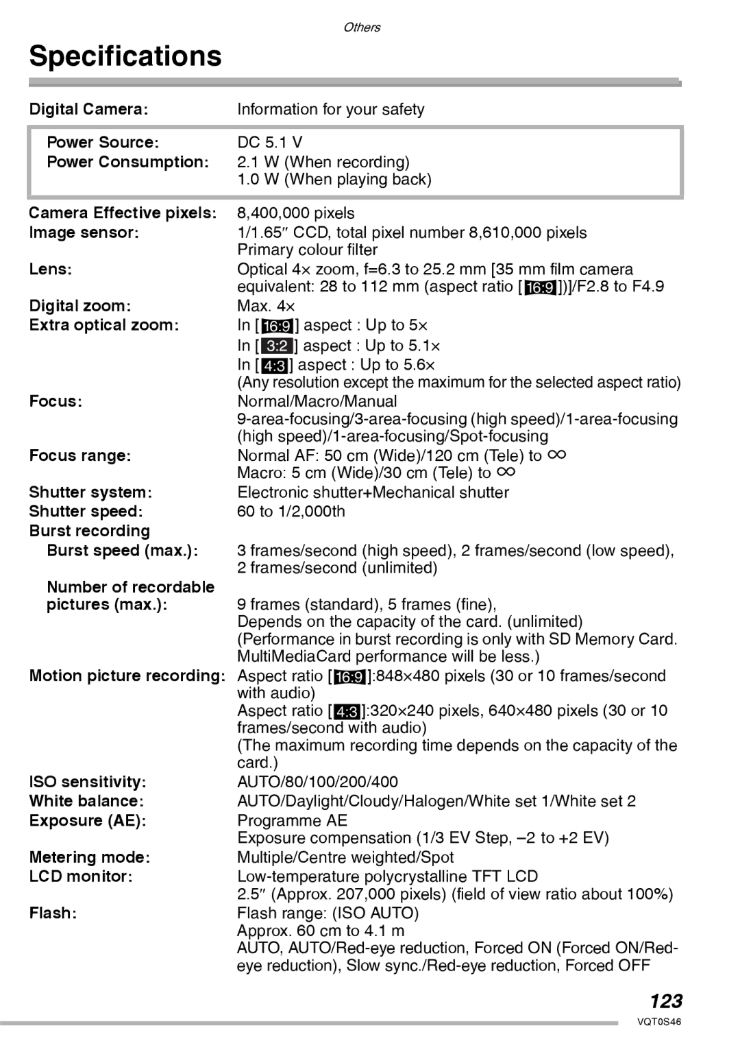 Panasonic DMC-LX1GN operating instructions Specifications, 123 