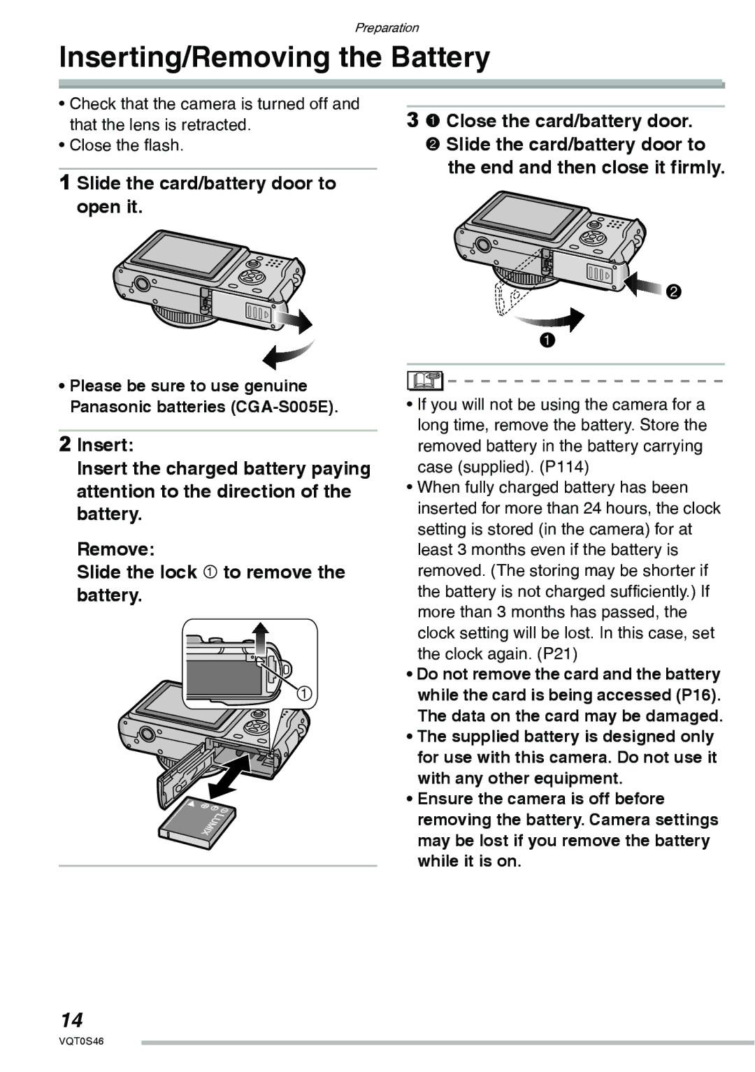 Panasonic DMC-LX1GN operating instructions Inserting/Removing the Battery 