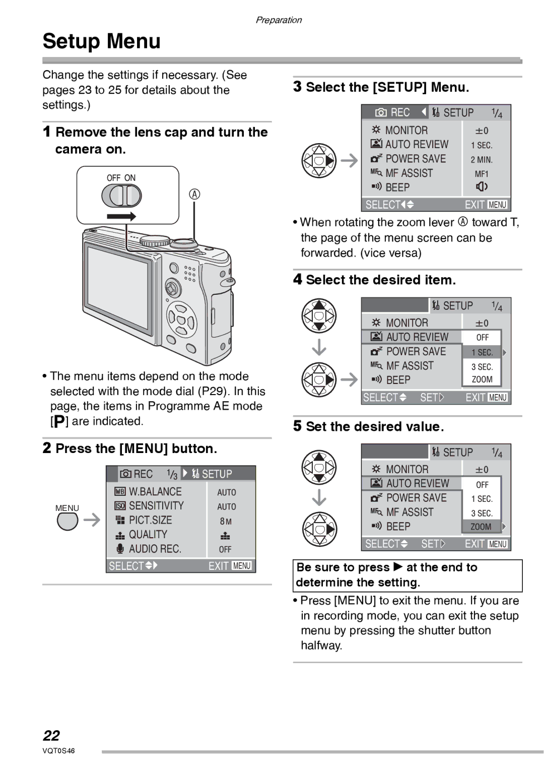 Panasonic DMC-LX1GN operating instructions Setup Menu 