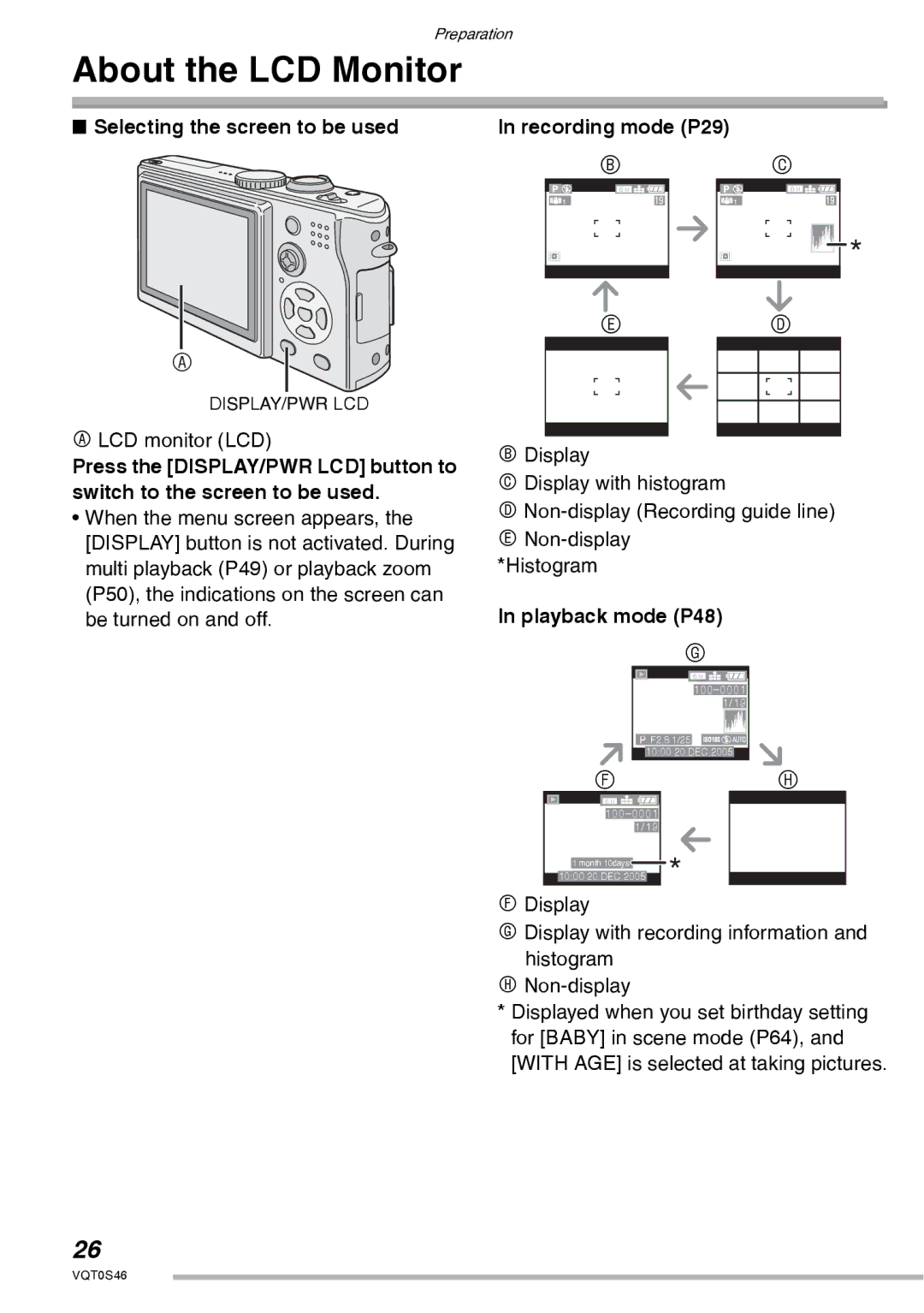 Panasonic DMC-LX1GN operating instructions About the LCD Monitor, Selecting the screen to be used, Playback mode P48 