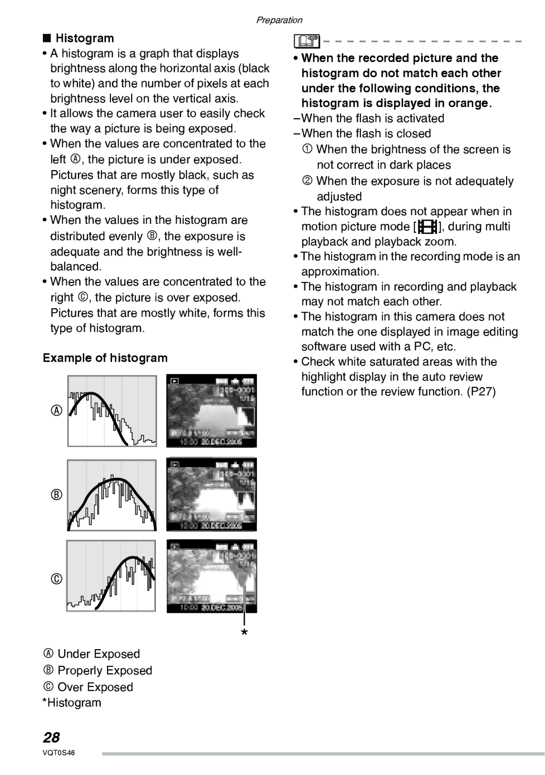 Panasonic DMC-LX1GN operating instructions Histogram, Example of histogram 