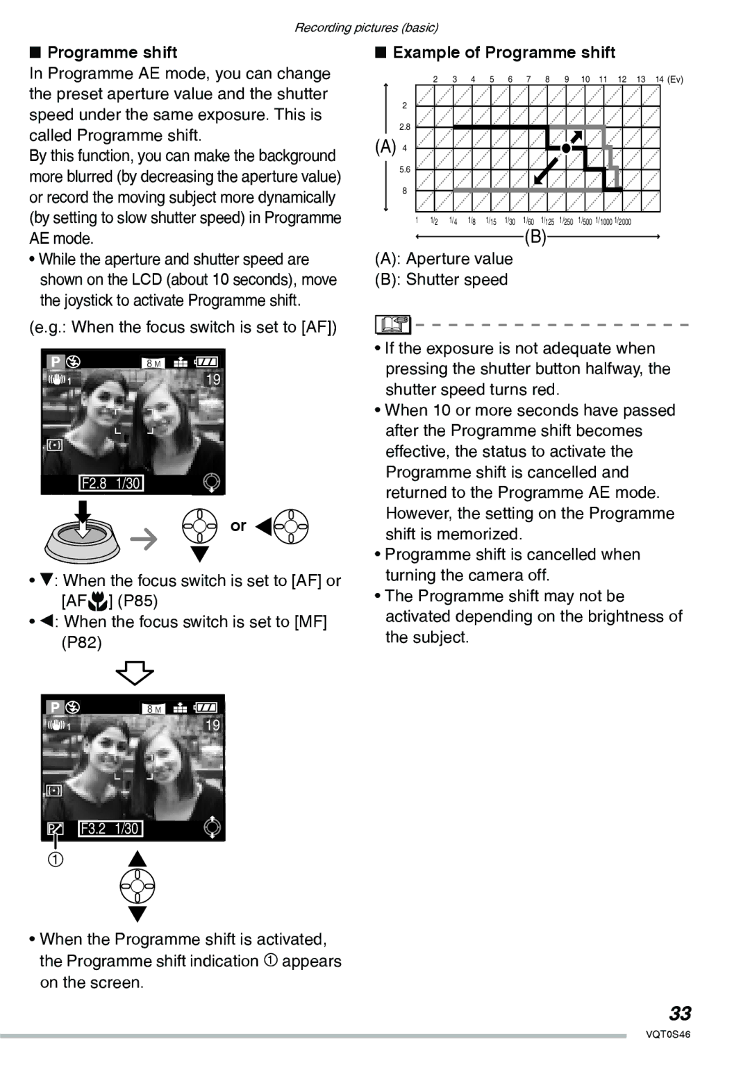 Panasonic DMC-LX1GN operating instructions Example of Programme shift 