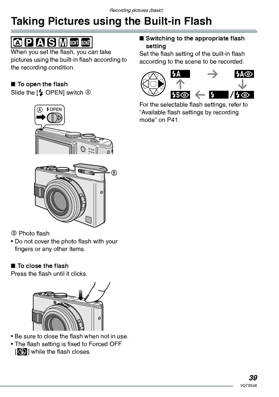 Panasonic DMC-LX1GN operating instructions Taking Pictures using the Built-in Flash, To open the flash 