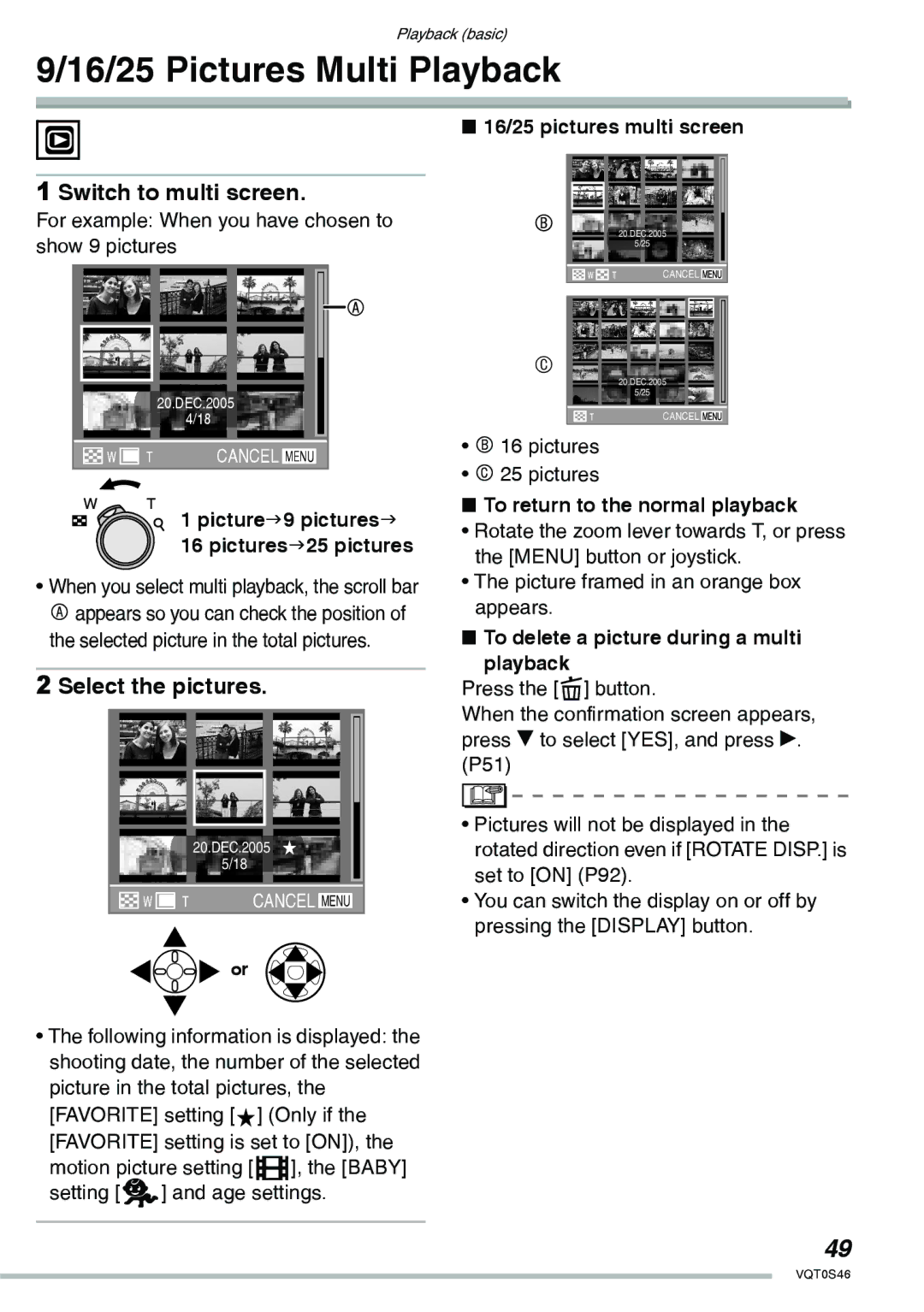 Panasonic DMC-LX1GN operating instructions 16/25 Pictures Multi Playback, Switch to multi screen, Select the pictures 