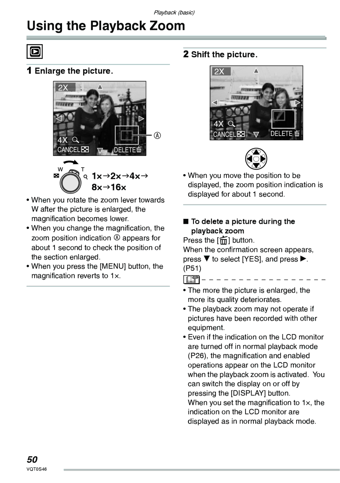 Panasonic DMC-LX1GN operating instructions Using the Playback Zoom, To delete a picture during the playback zoom 