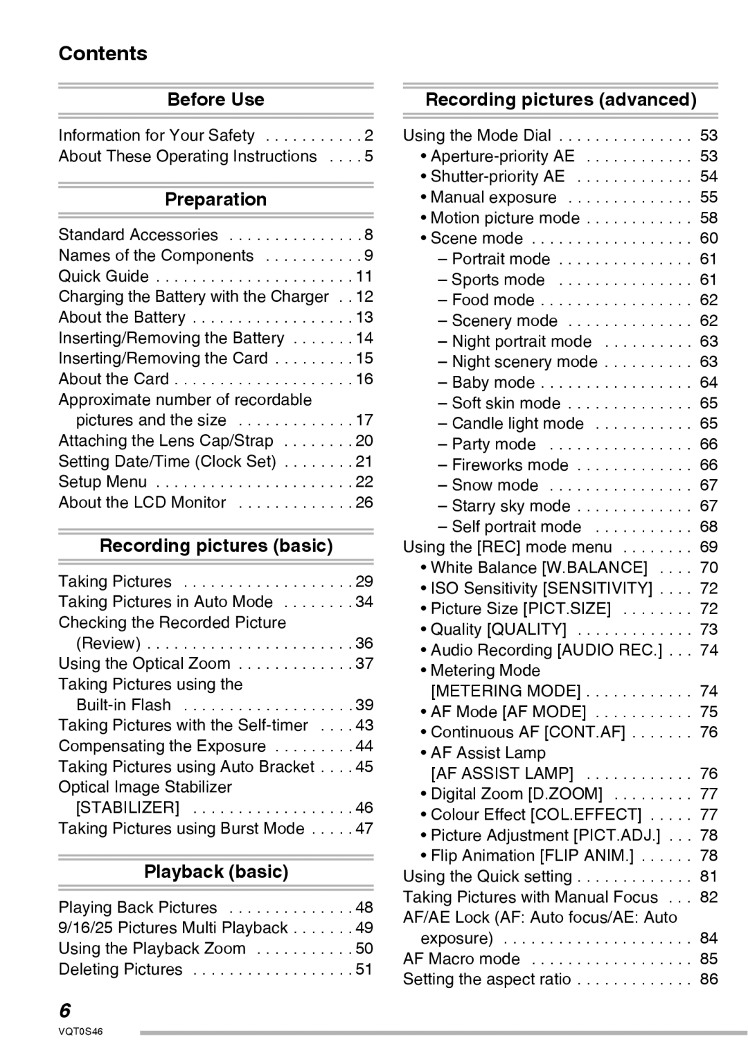 Panasonic DMC-LX1GN operating instructions Contents 