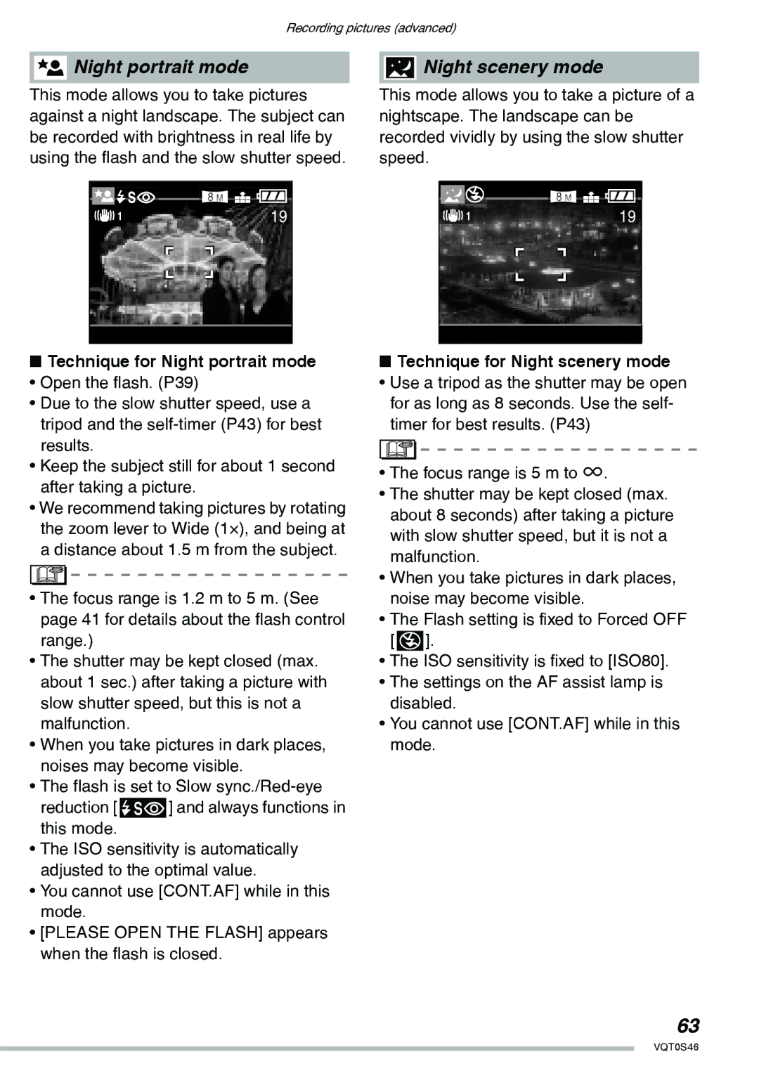 Panasonic DMC-LX1GN operating instructions Technique for Night portrait mode, Technique for Night scenery mode 