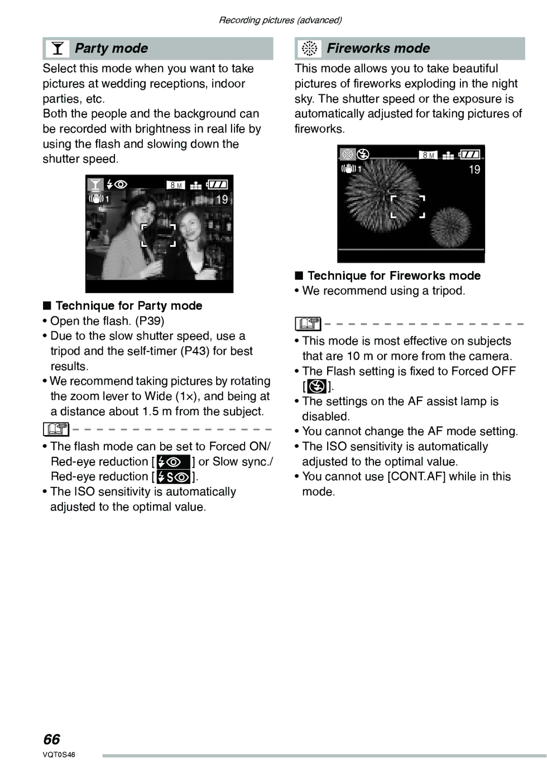 Panasonic DMC-LX1GN operating instructions Technique for Party mode, Technique for Fireworks mode 