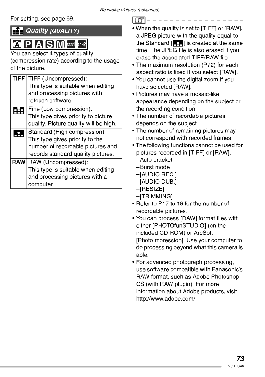 Panasonic DMC-LX1GN operating instructions Quality Quality, Audio REC Audio DUB Resize Trimming 