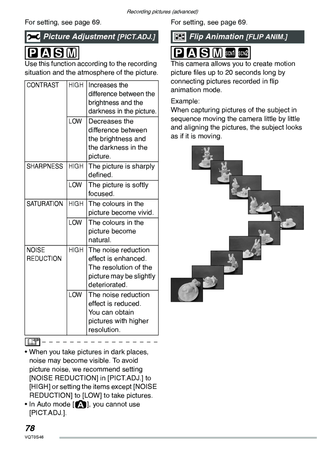 Panasonic DMC-LX1GN operating instructions Picture Adjustment PICT.ADJ, Flip Animation Flip Anim 