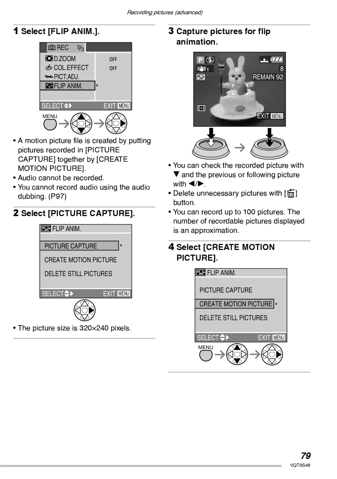 Panasonic DMC-LX1GN operating instructions Select Flip Anim, Capture pictures for flip animation, Select Picture Capture 