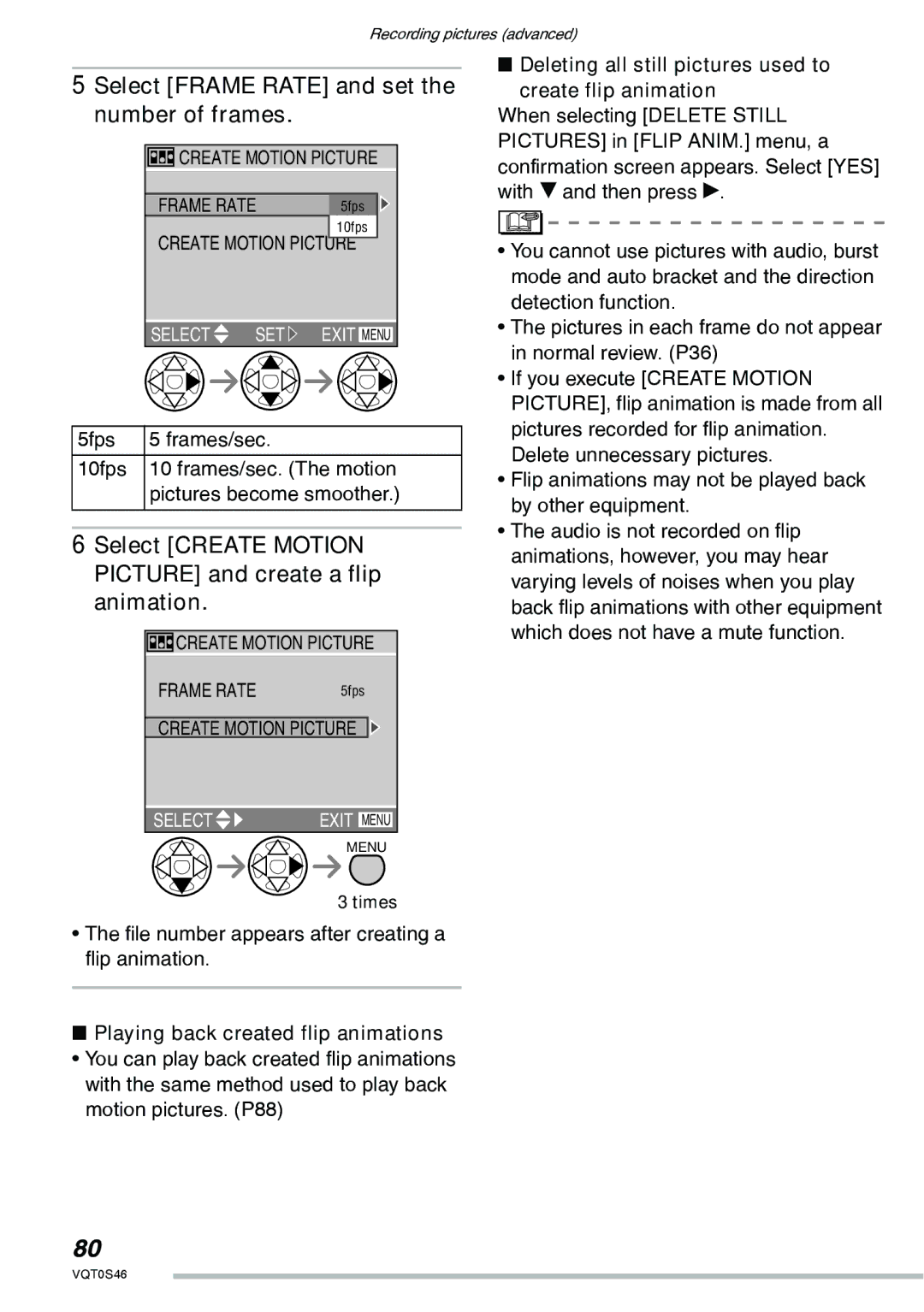 Panasonic DMC-LX1GN Select Frame Rate and set the number of frames, Playing back created flip animations 