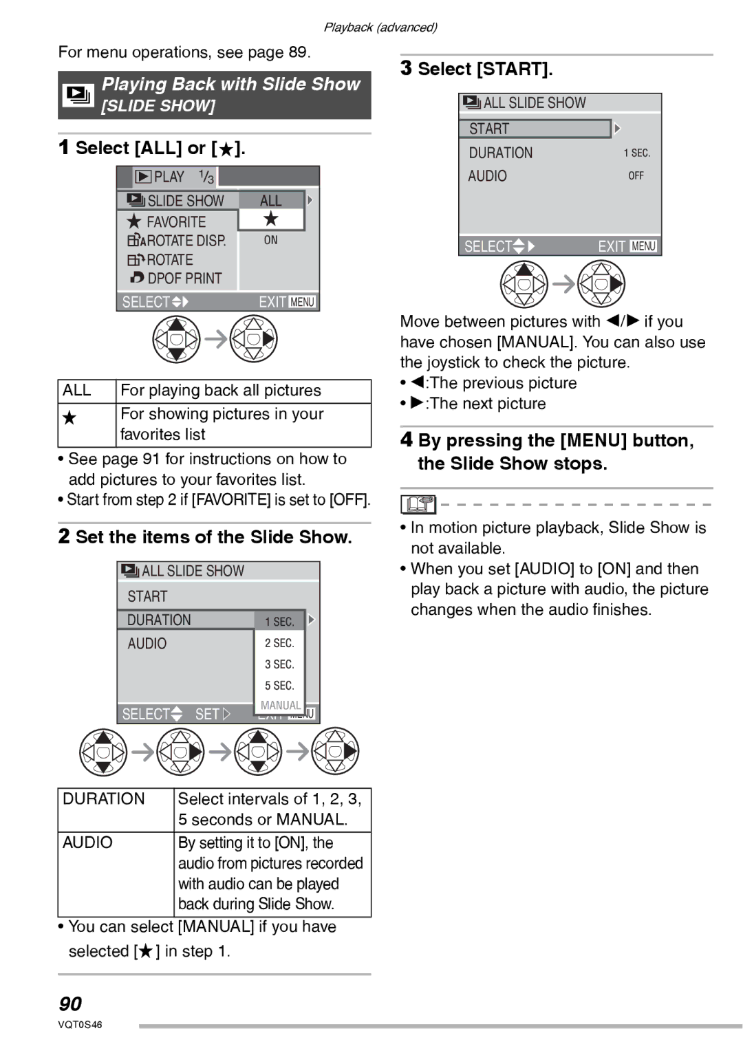 Panasonic DMC-LX1GN operating instructions Playing Back with Slide Show, Select ALL or, Select Start 