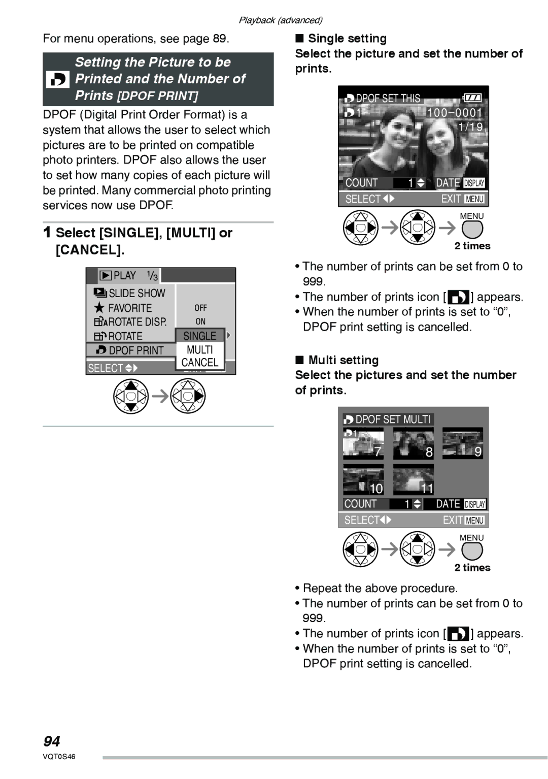 Panasonic DMC-LX1GN operating instructions Setting the Picture to be, Select SINGLE, Multi or Cancel 