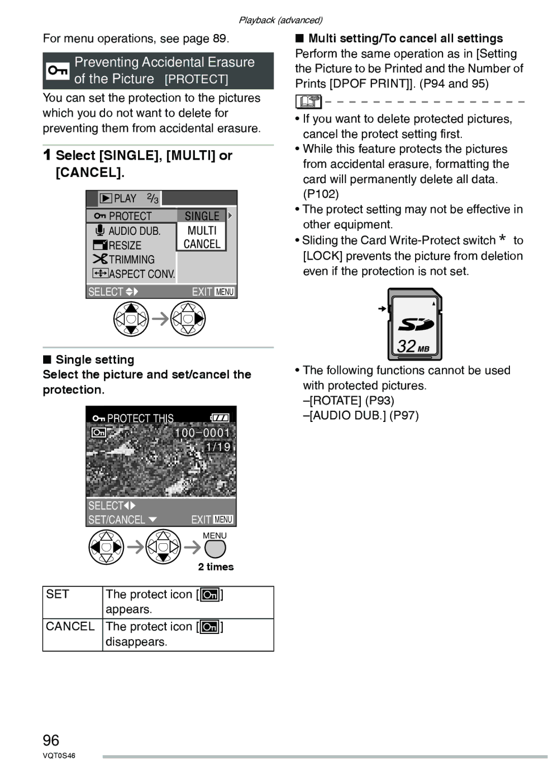 Panasonic DMC-LX1GN operating instructions Preventing Accidental Erasure of the Picture Protect, Set 