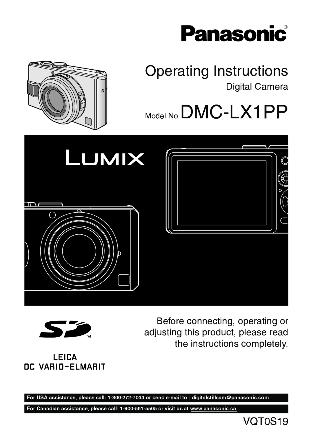 Panasonic DMC-LX1PP operating instructions Operating Instructions 