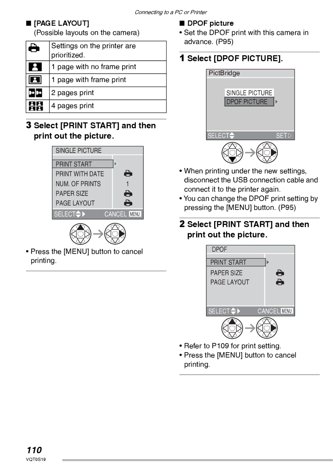 Panasonic DMC-LX1PP 110, Select Print Start and then print out the picture, Select Dpof Picture, Layout, Dpof picture 