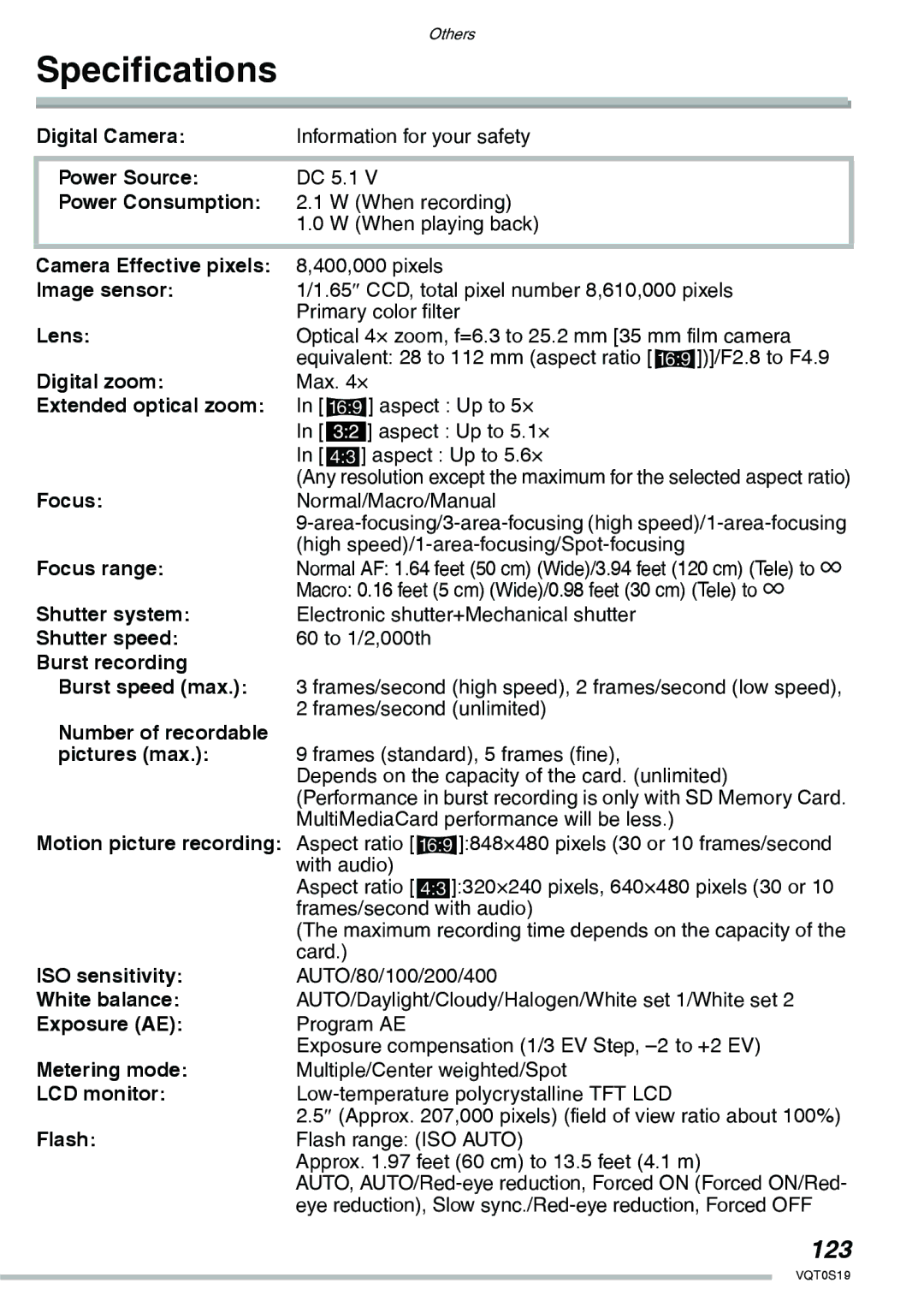 Panasonic DMC-LX1PP operating instructions Specifications, 123 