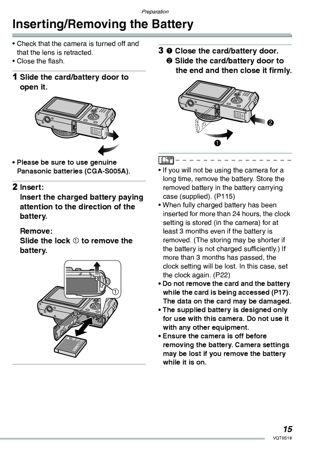 Panasonic DMC-LX1PP operating instructions Inserting/Removing the Battery 