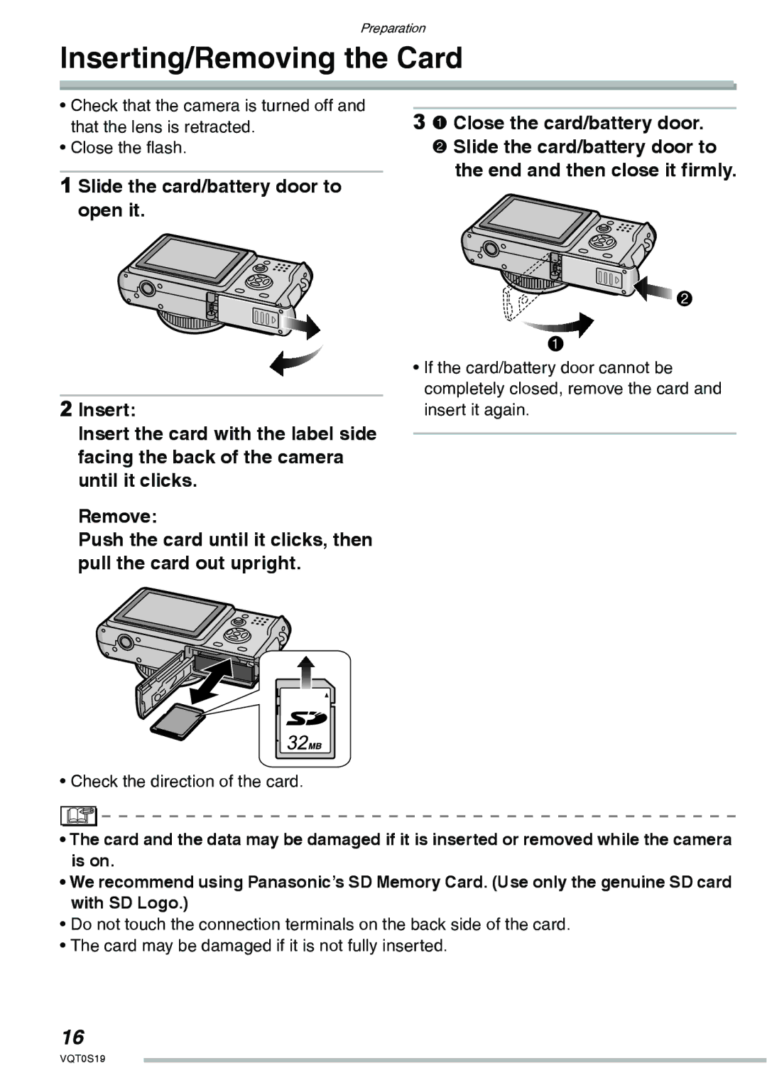 Panasonic DMC-LX1PP operating instructions Inserting/Removing the Card 