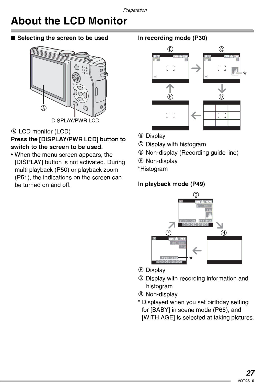 Panasonic DMC-LX1PP About the LCD Monitor, Selecting the screen to be used, LCD monitor LCD, Playback mode P49 