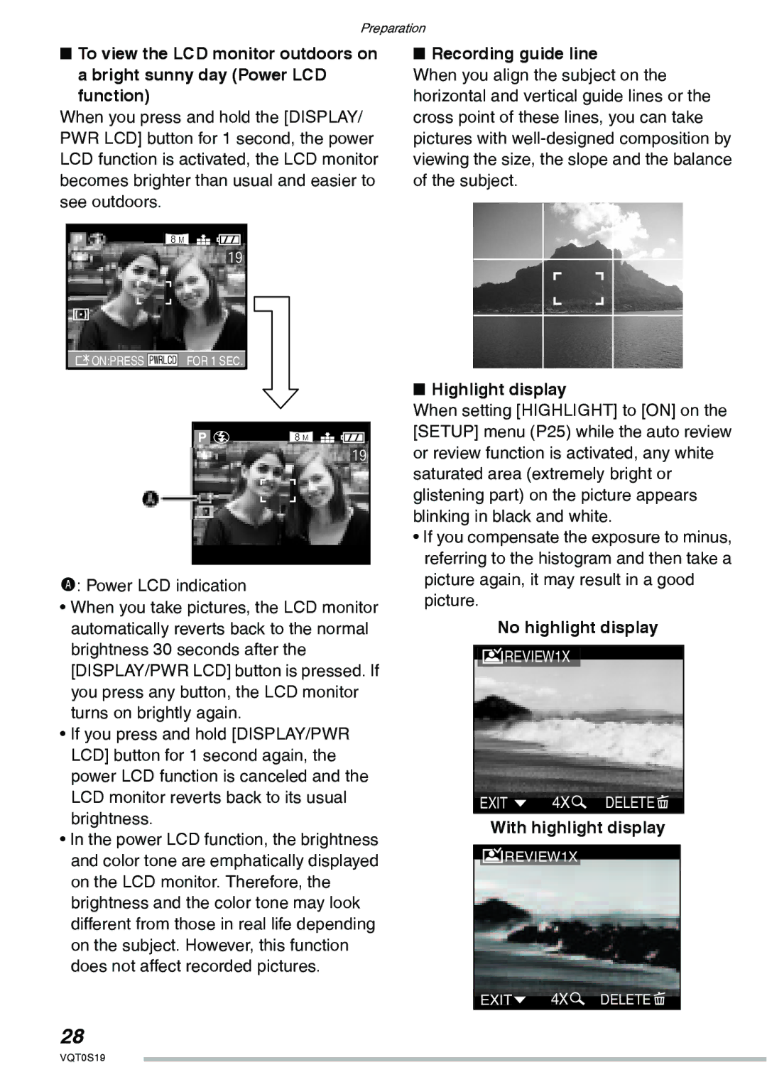 Panasonic DMC-LX1PP Recording guide line, Highlight display, No highlight display, With highlight display 