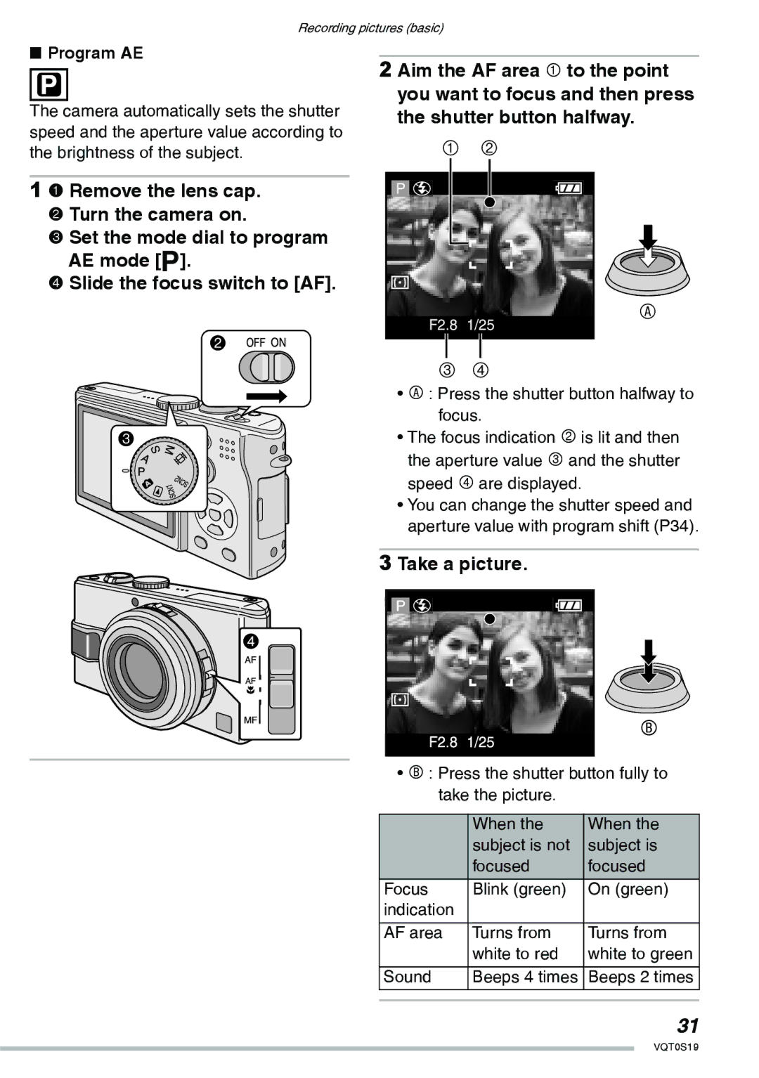 Panasonic DMC-LX1PP operating instructions Take a picture, Program AE 