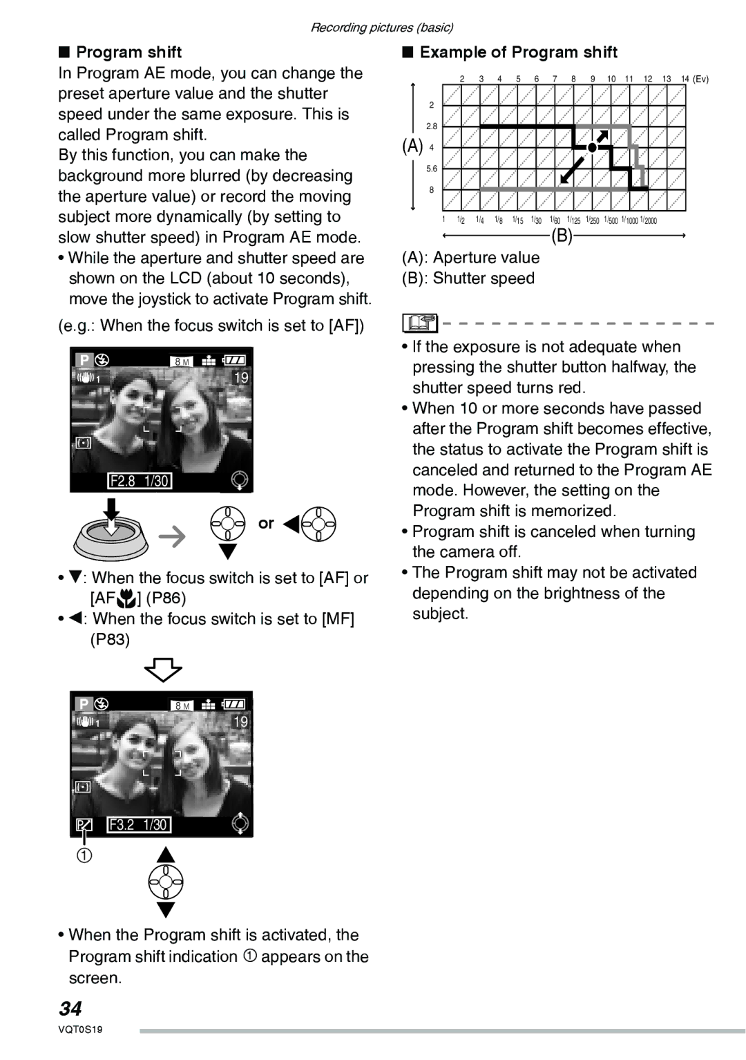 Panasonic DMC-LX1PP operating instructions Example of Program shift 