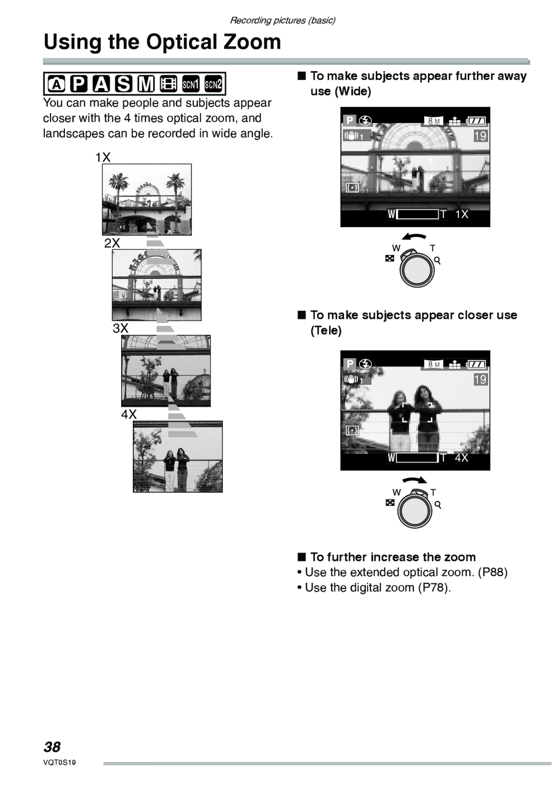 Panasonic DMC-LX1PP operating instructions Using the Optical Zoom, To make subjects appear further away use Wide, Tele 