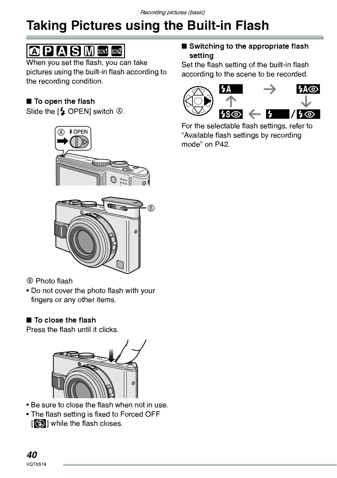 Panasonic DMC-LX1PP Taking Pictures using the Built-in Flash, To open the flash, Slide the Open switch a 