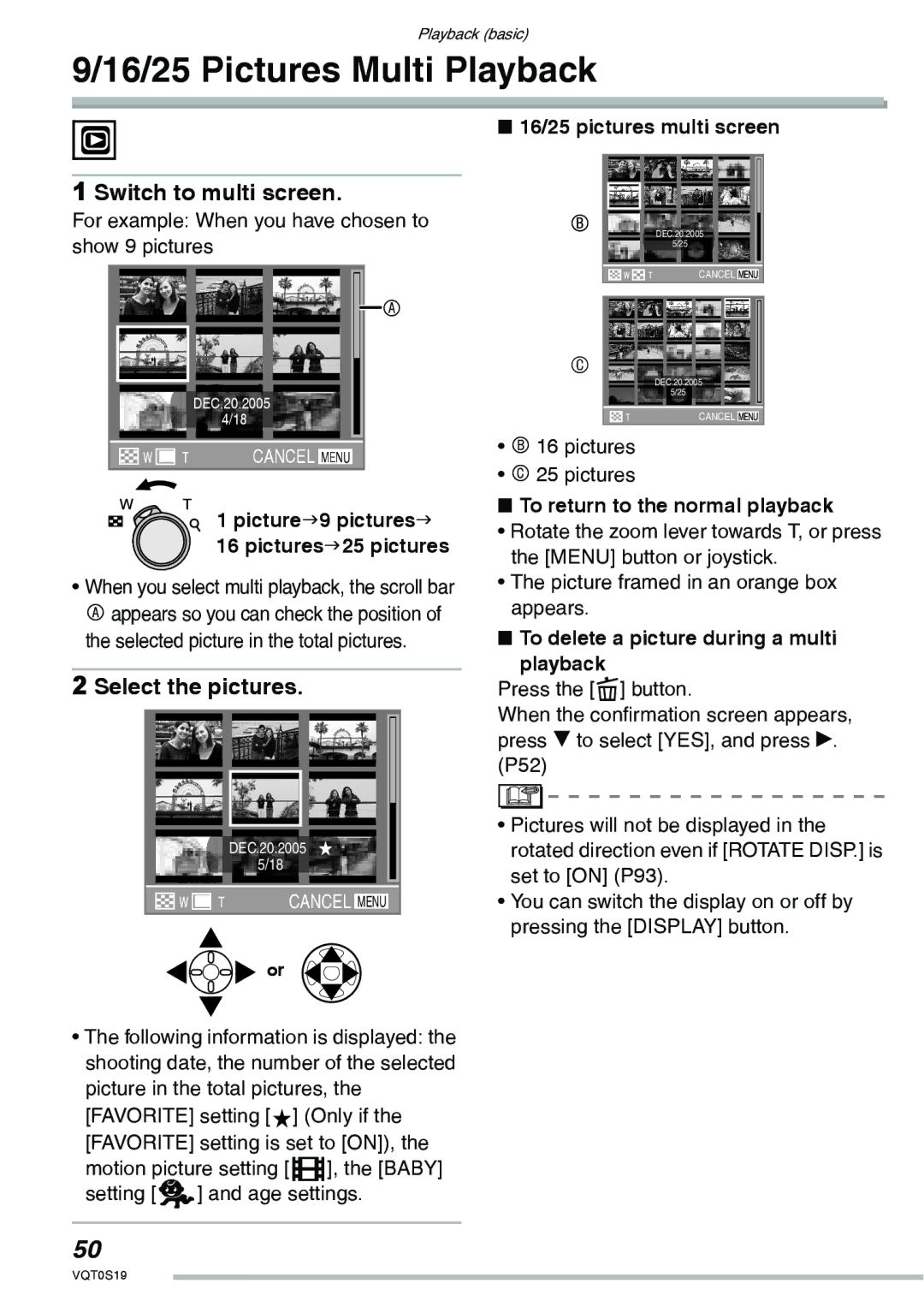 Panasonic DMC-LX1PP operating instructions 16/25 Pictures Multi Playback, Switch to multi screen, Select the pictures 