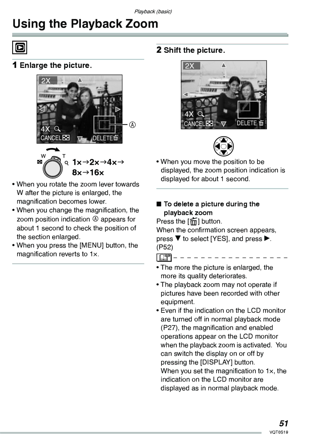 Panasonic DMC-LX1PP operating instructions Using the Playback Zoom, To delete a picture during the playback zoom 